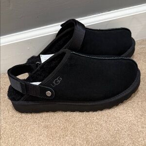 UGG Black Suede Backstrap Clogs